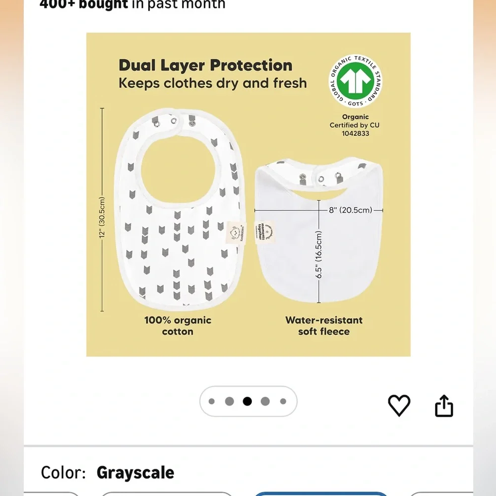 NWOT! Keababies 8-Pack Organic Bibs, 0-24 Months, Grayscale (3 extra included)